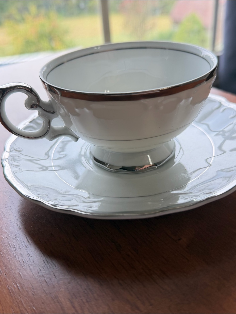Vintage Harmony House Silver Sonata #3639 Footed Teacup & Saucer